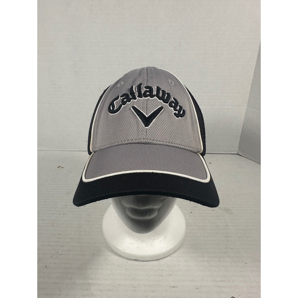 Callaway Golf Hat Mens Adjustable Mesh Back Baseball Cap Grey Black Embroidered